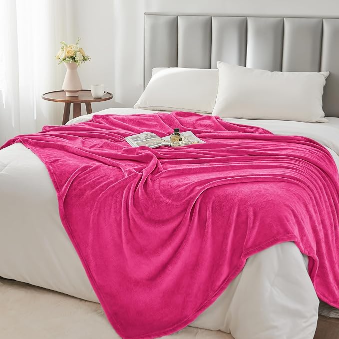 BEDELITE Fleece Blanket Soft Plush Queen Size Bed Blanket Hot Pink 90"x90" | - Image 5