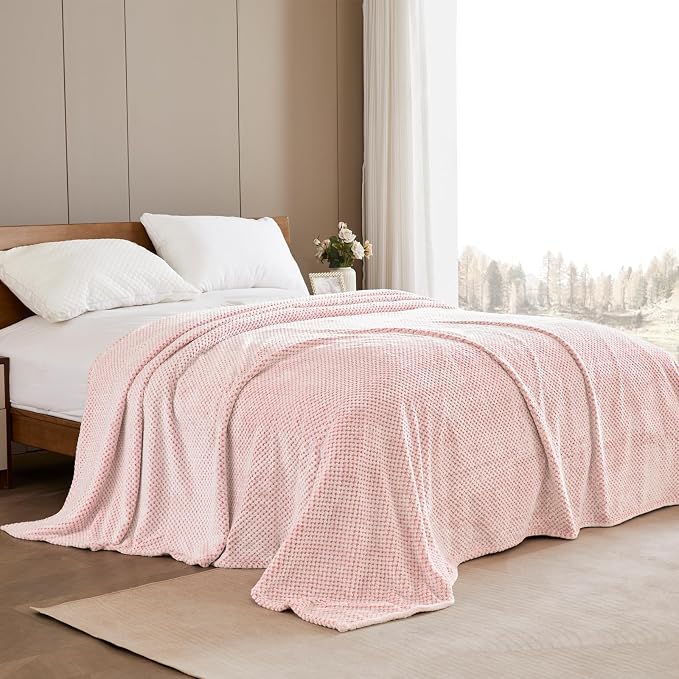 Exclusivo Mezcla Soft Waffle Fleece Bed Blanket King Size, Heather Pink | - Image 3