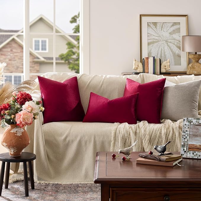GIGIZAZA Burgundy Velvet Pillow Covers 20x20 Decorative Pillows Pack of 2 | Red - Image 6