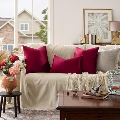 GIGIZAZA Burgundy Velvet Pillow Covers 26x26 Decorative Pillows Pack of 2 | Red - Image 2