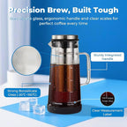 Sleek Cold Brew Coffee Pitcher & Iced Tea Maker - 1.0L/34oz Borosilicate Glass Carafe with Stainless Steel Filter, Sealed Lid & Integrated Handle, Dishwasher Safe (Black)