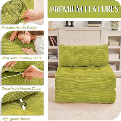 HABUTWAY Folding Sofa Bed, Convertible Sleeper Chair Bed w/Dual-Pillow & Handle - Image 6