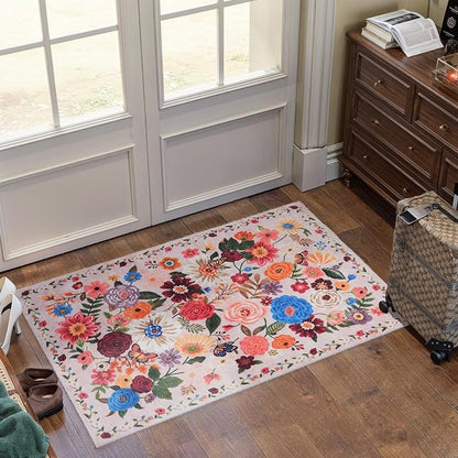 Floral Rug for Entryway, 2X3 Washable Kitchen Mat | Ultra-Thin Soft, Non-Slip - Image 5