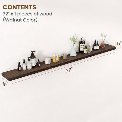 Floating Shelves for Wall Decor, 8 Inch Deep Rustic Solid Elm Wood Floating - Image 2