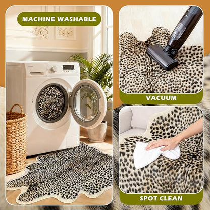 Leopard Print Rug, Faux Cowhide Cheetah Skin Rug Animal Printed Area Rug Carpet - Image 7