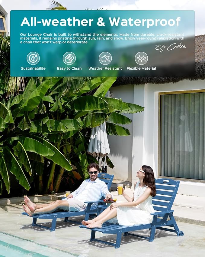 Ciokea Outdoor Chaise Lounge Chair Set of 2, Patio Lounge Chairs - Image 8