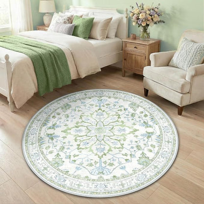 RELEANY Washable Area Rug, Round 4ft, Water Repellent, Pet Friendly, Vintage by RELEANY