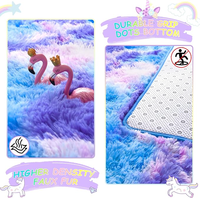 4x6 Tie-Dyed Blue Purple Pink Fluffy Area Rug Non-Slip - Image 5