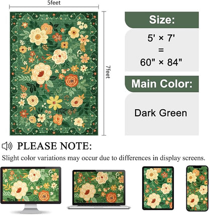 DUKINO 5x7 Area Rug Floral Washable Rug - Image 2