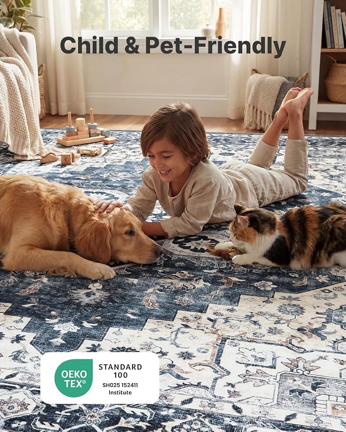 AMADA HOMEFURNISHING 9x12 Washable Area Rug, Low-Profile Large Area Rug - Image 4