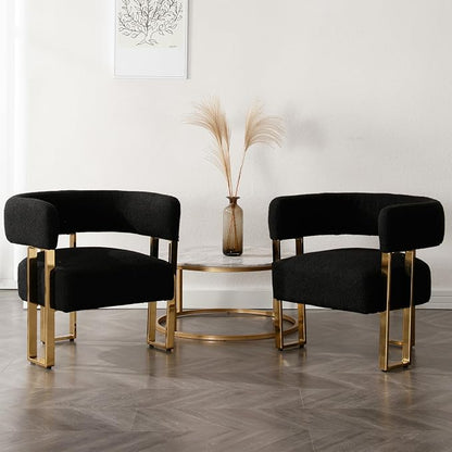 Modern Boucle Barrel Living Room Chairs Set of 2, Sherpa Upholstered Accent - Image 3