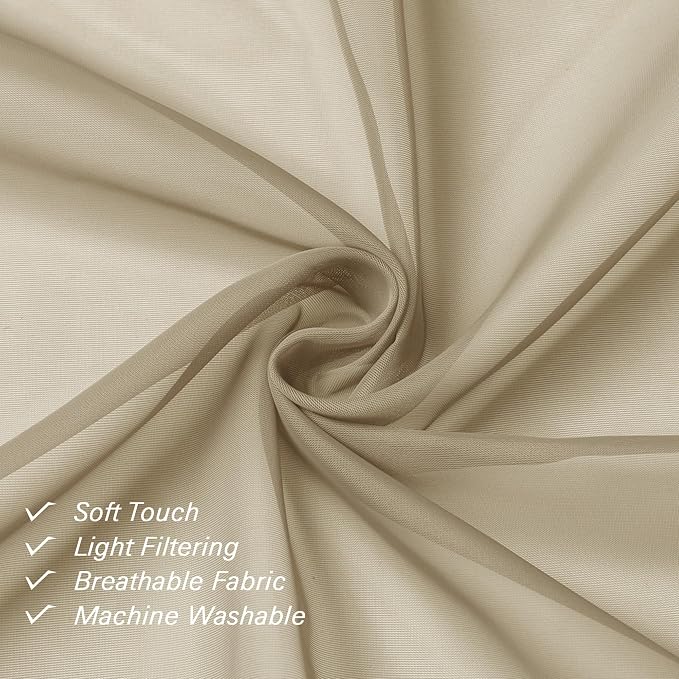 Taupe Sheer Curtains 78 Inches Long 2 Panels, Elegant Light Filtering Voile - Image 6