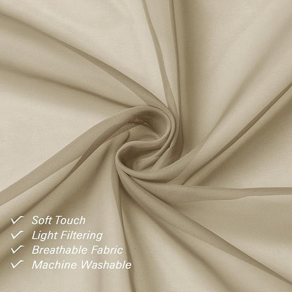 Taupe Sheer Curtains 90 Inches Long 2 Panels, Elegant Light Filtering Voile - Image 5