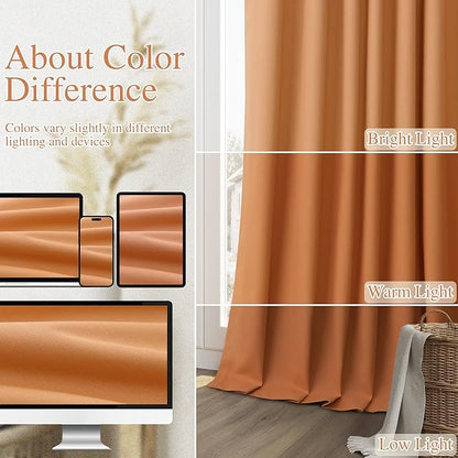 Orange 100% Blackout Linen Curtains 102 Inch Length 2 Panels Set - Image 8
