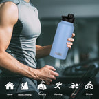 HASLE OUTFITTERS 32 oz Insulated Water Bottle Stainless Steel Double Walled Vacuum Sports Water Bottle with 2 Lids (Straw and Spout Lid) for Gym Camping Hiking(Blue,4)