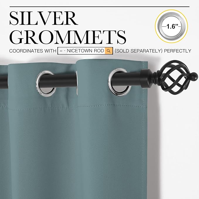 NICETOWN Modern Greyish Blue Blackout Curtains Noise Reducing, Thermal - Image 3