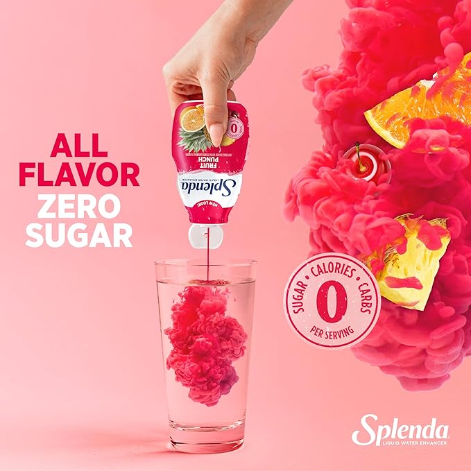 SPLENDA Liquid Water Enhancer Drops, Sugar Free, Zero Calorie, Natural Flavor, Concentrated Drink Mix, 3.11 Fl Oz Each Bottle (Fruit Punch, 2 Pack)