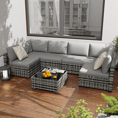KIGOTY Patio Furniture Set, 7 Pieces Modular Outdoor Sectional Sofa, PE Rattan by KIGOTY