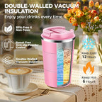 Volhoply 13 oz Stainless Steel Insulated Travel Coffee Mug with Fip Lid Bulk 8 Pack,Reusable Double Wall Vacuum Metal Coffee Cup,Portable Leak Proof Thermal Tumbler for Hot & Cold Drinks(Pink,8)
