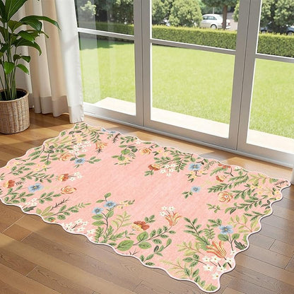 Pink Floral Entry Rug, 3x5 Ft Indoor Outdoor Mats by Othilic