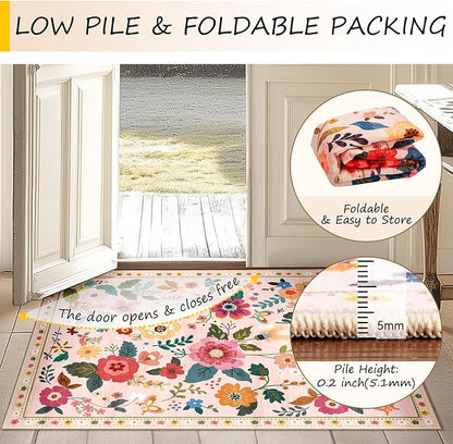 RELEANY Floral Washable 5x7 Area Rugs Pink | Flower Carpet Print Boho Cute Non - Image 4