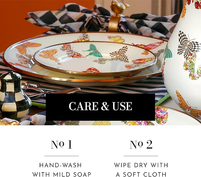 MACKENZIE-CHILDS Enamel Salad and Dessert Plate, Small Plate for a Dessert or Appetizer Dish, 8 Inches, Butterfly Garden