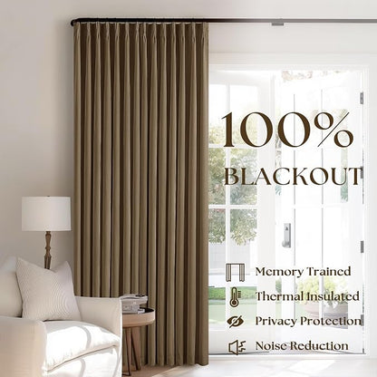 Dutch Cocoa Pinch Pleated Full Blackout Curtains Linen Blend 80 Inches Long | - Image 3