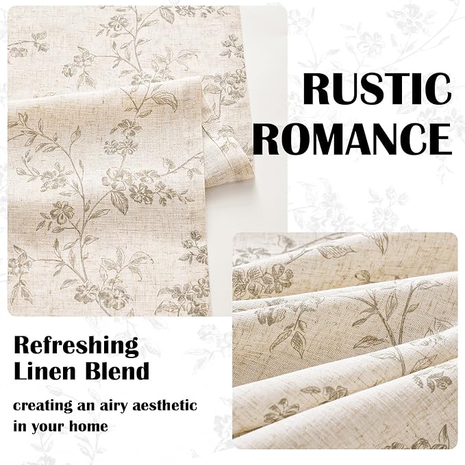 Extra Long Grey Vintage Floral Linen Curtains Farmhouse 2 Panels | Elisa Series - Image 3