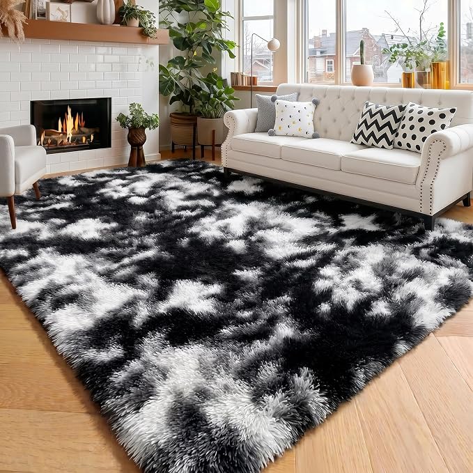 Amdrebio Black White Grey Cool Area Rug 4x6 by Amdrebio