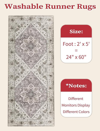 SERISSA 2x5 Washable Non Slip Boho Runner Rug - Image 2