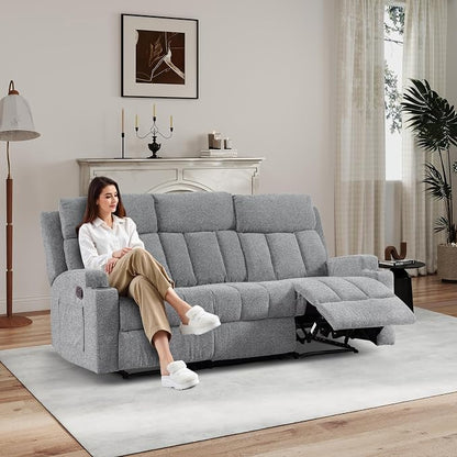 CANMOV Manual Recliner Sofa Set, Fabric Reclining Sofa Chair - Image 2