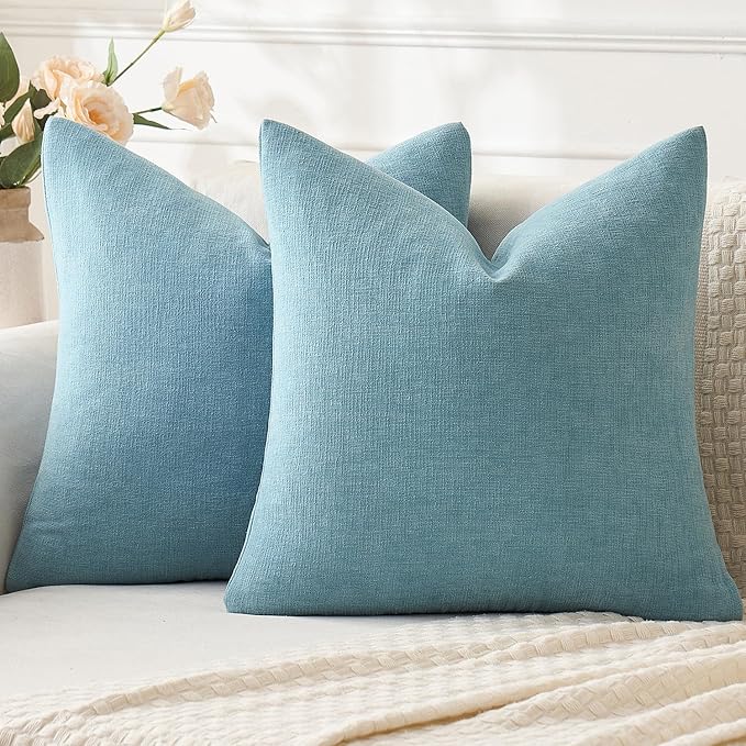 MIULEE Smoke Blue Chenille Couch Throw Pillow Covers, 18x18 | Set of 2 by MIULEE