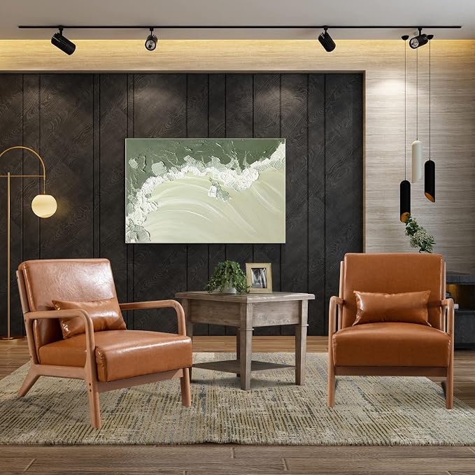 INZOY Mid-Century Modern Accent Chair Set of 2, PU Leather Reading Armchair by INZOY