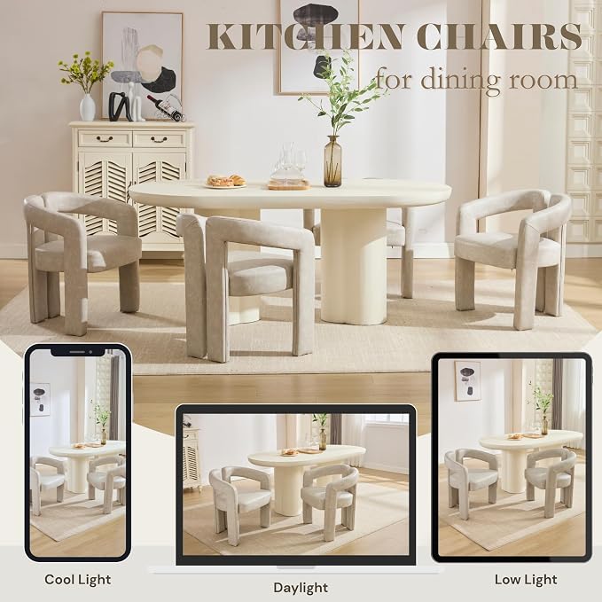Hyfirm Upholstered Barrel Dining Chairs Set of 6, PU Leather Accent Kitchen - Image 4