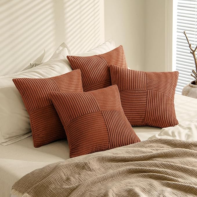 MIULEE Fall Boho Farmhouse Rust Decorative Throw Pillow Covers 18x18 Inch 4 - Image 4