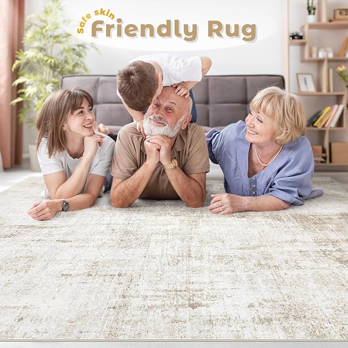 9x12 Area Rugs Washable Rug: Abstract Neutral Rugs Modern Non Slip Area Rug - Image 6