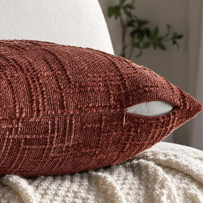 MIULEE Chenille Textured Fall Throw Pillow Covers Rust 18x18 Set of 2 | Slubby - Image 9