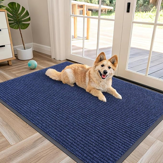 OLANLY Front Door Mat 47x30, Waterproof Heavy-Duty Indoor Outdoor Doormat | Blue by OLANLY
