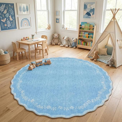 GarveeHome Round Area Rug 5ft Scalloped Washable Circle Rug - Image 3