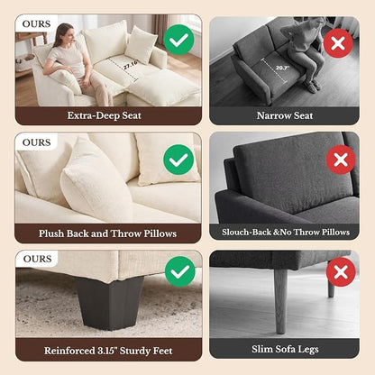 Loveseat Sofa with Ottoman, Cloud 3-Layer Cushion & 27" Deep Seat Modern Small - Image 5