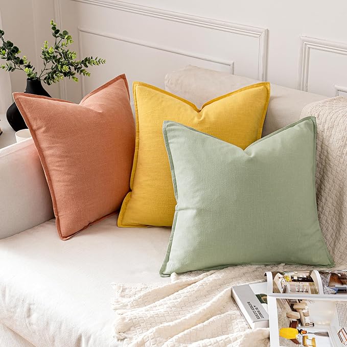 MIULEE Decorative Linen Euro Sham Pillow Covers 22x22 Inch Light Green | Boho - Image 4