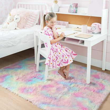 Amdrebio Rainbow Unicorn Pastel Shag Area Rug 5x7 - Image 3