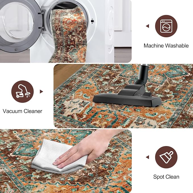 Yamaziot Washable Runner Rug, Low Pile, Soft Distressed Floor Carpet - Image 4