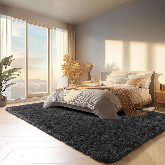 Black Area Rugs 9x12 Living Room, Large Fluffy Shag Bedroom Rug, Soft Plush - Image 5