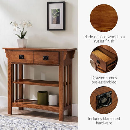 Leick Home Mission Impeccable Bookshelf, Solid Wood, 2 Drawers, 2 Shelves - Image 6