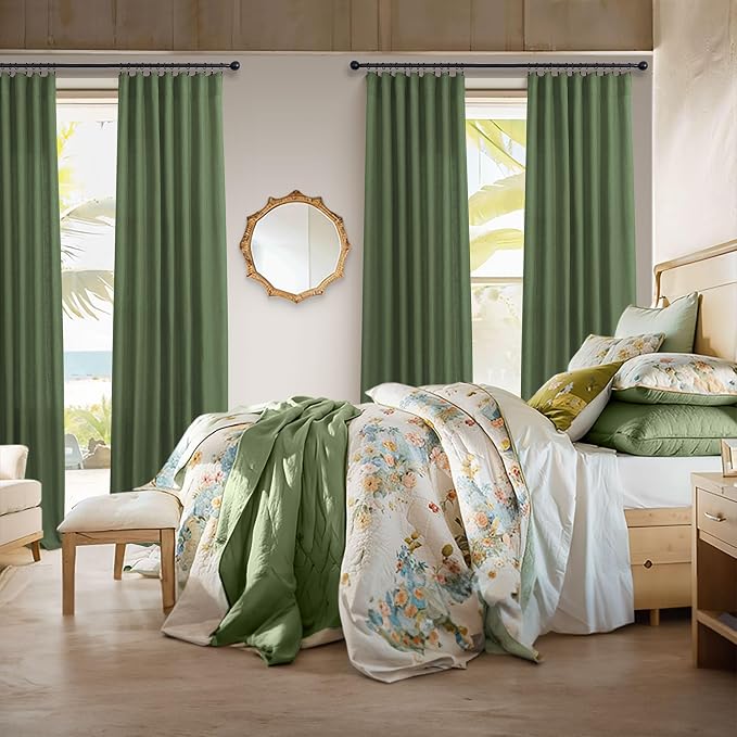 Olive Green Linen Curtains 84 Inch Length - Image 6