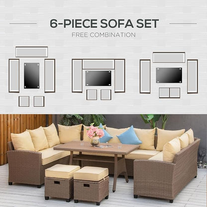 Outsunny 6 Piece Patio Furniture Set, PE Wicker Outdoor Furniture Conversation - Image 6