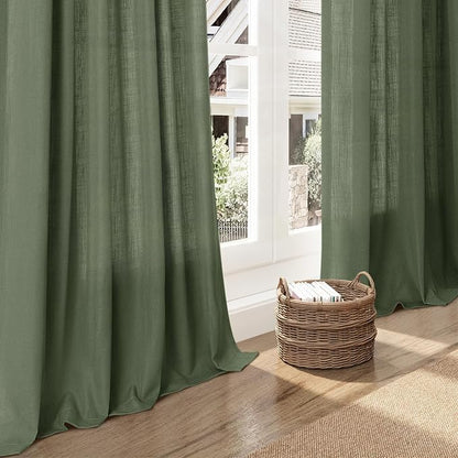Forest Green Linen Curtains for Living Room 120 Inches Long Light Filtering - Image 4