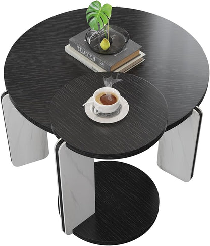 GDFStudio Round Nesting Coffee Table Set of 2, Modern Wooden Accent Side Table - Image 7