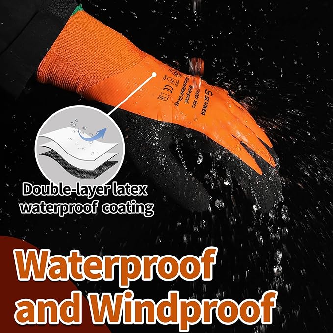 Schwer FreezeGuard Waterproof Work Gloves PM3302, ANSI A2 Cut Resistant Freezer Gloves for Outdoor Cold Weather Keep Hands Warm Below Zero, Waterproof Gloves for Shoveling Snow, Ice Fishing, XXL